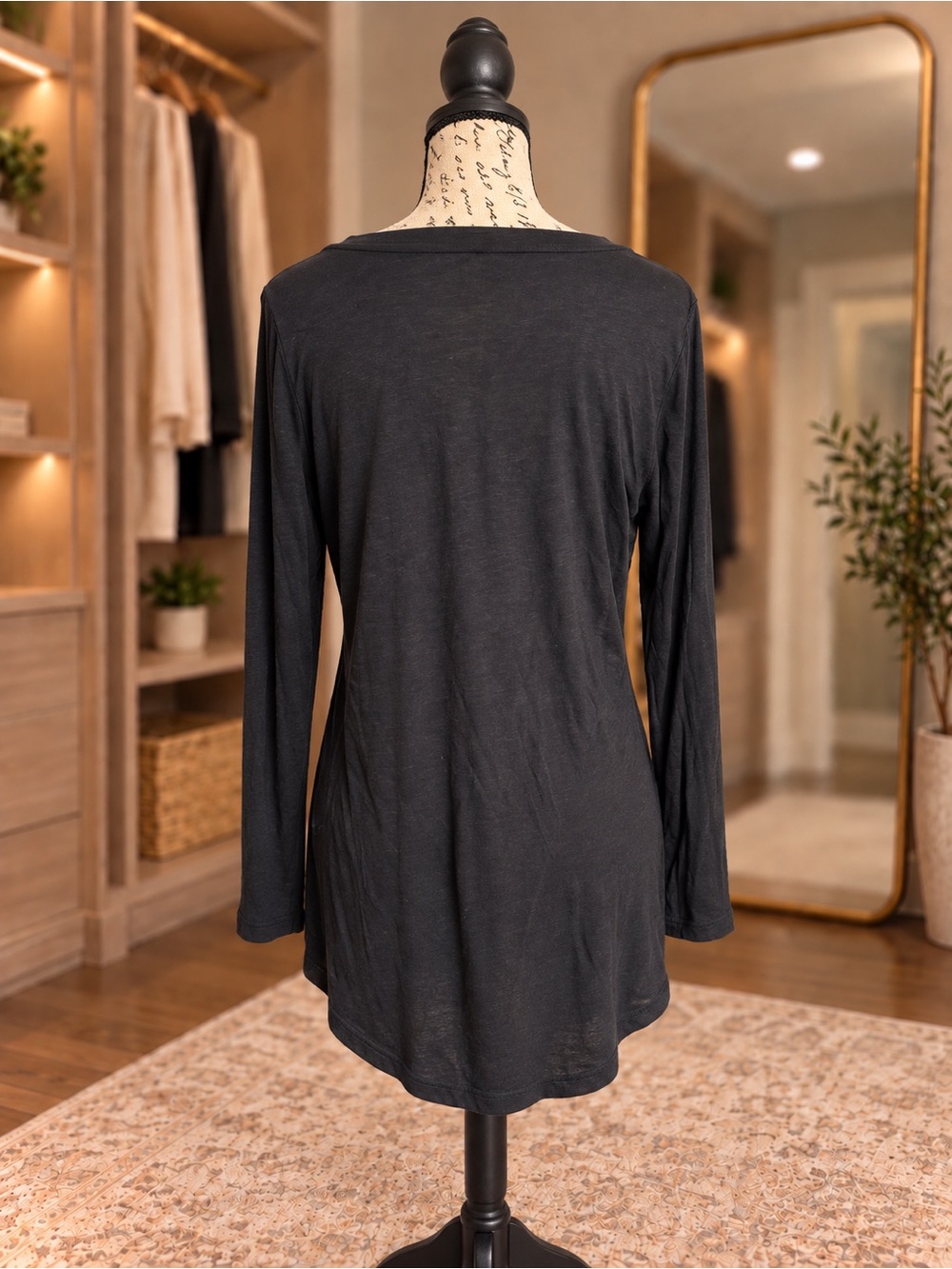 Lucky Brand Charcoal Gold Paisley Long Sleeve Tunic Top – Small - Picture 2 of 3
